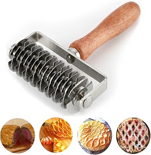 AMPSEVEN Stainless Steel Pastry Lattice Roller Cutter for Pies, Pizza, Bread & Beef Wellington Dough