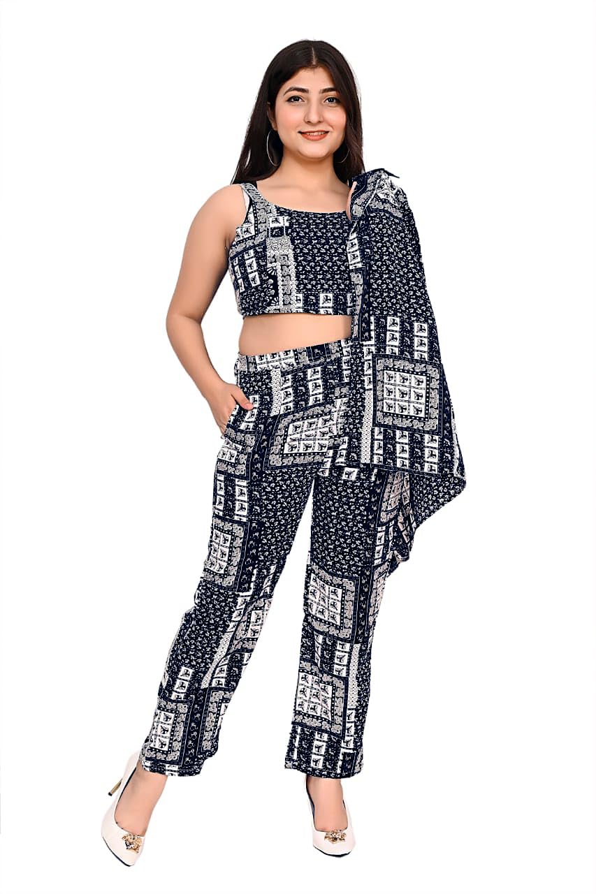 FELLAMO-Girls Printed Viscose CO-ord set with Jacket (3pcs set)-117-Boxy Blue-13-14 Years 3