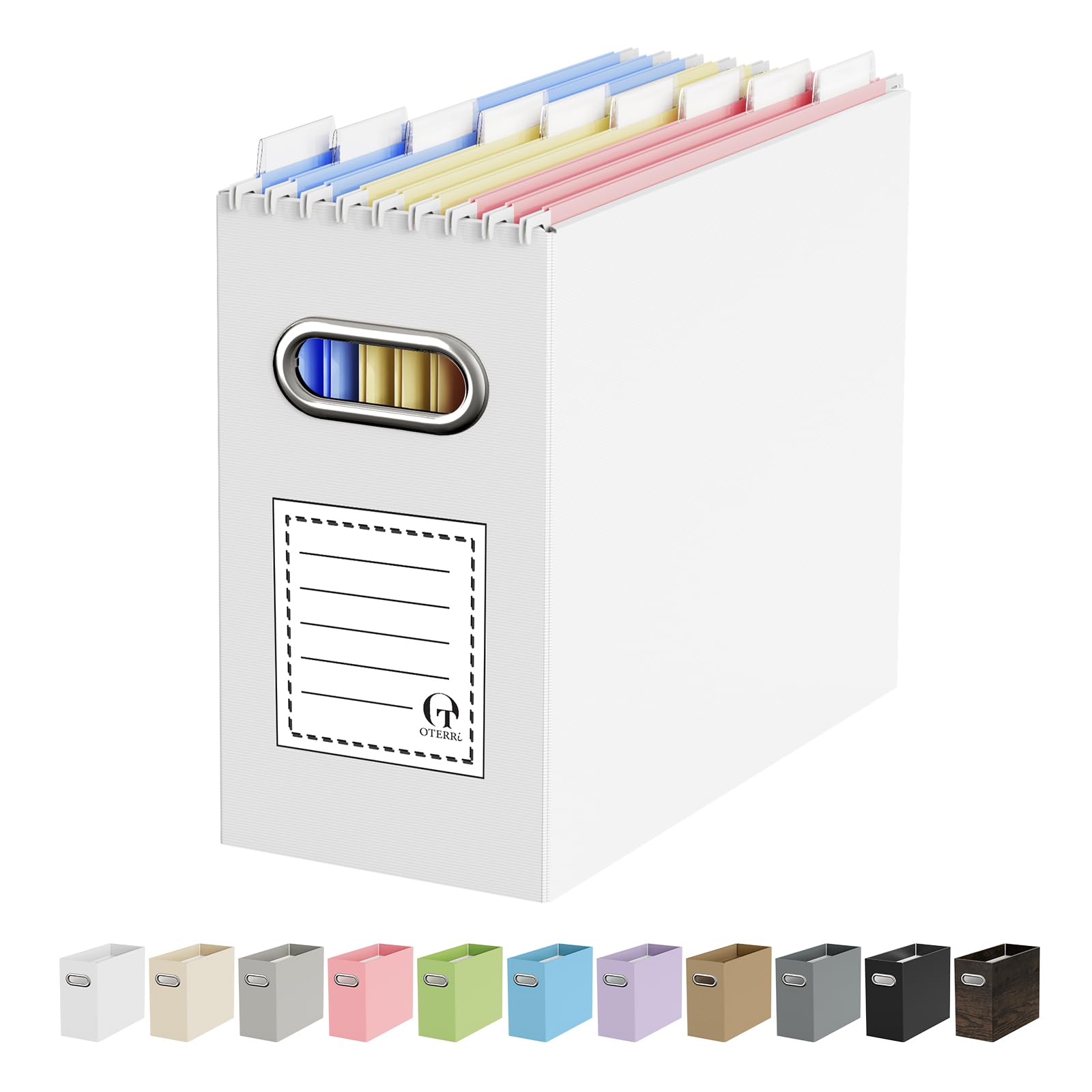 Oterri File Organizer Box, Portable Collapsible Cardboard File Folder Organizer with Handle for Letter Size Hanging Files, Document Storage Box for