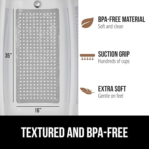 Vista 186 de Gorilla Grip - Alfombra de baño, ducha y bañera patentada, lavable a máquina, anti-bacteriana, sin BPA, látex, sin ftalatos, cuadrada, con agujeros