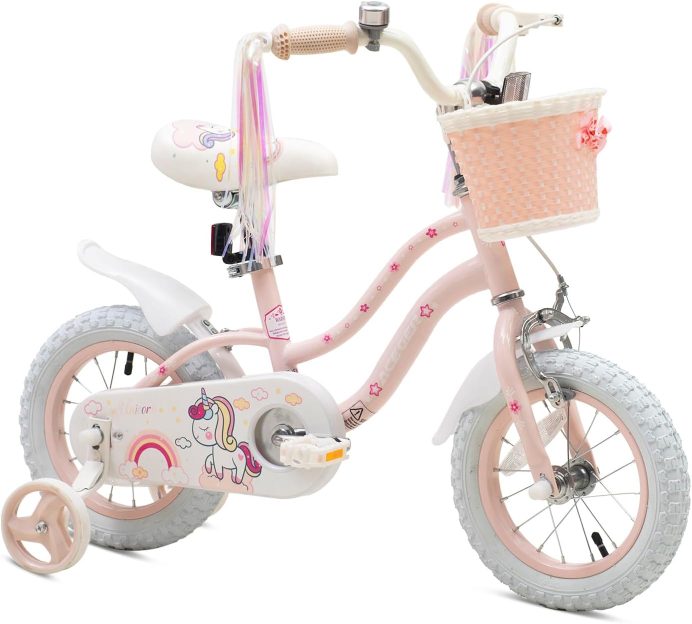 Princess Style Girls Bike with Basket for 2-13 Years Old Kids and Toddlers, 12 14 16 18 Inch Bicycle for Children with Training Wheels and Streamers, 20 Inch with Kickstand, Multiple Colors