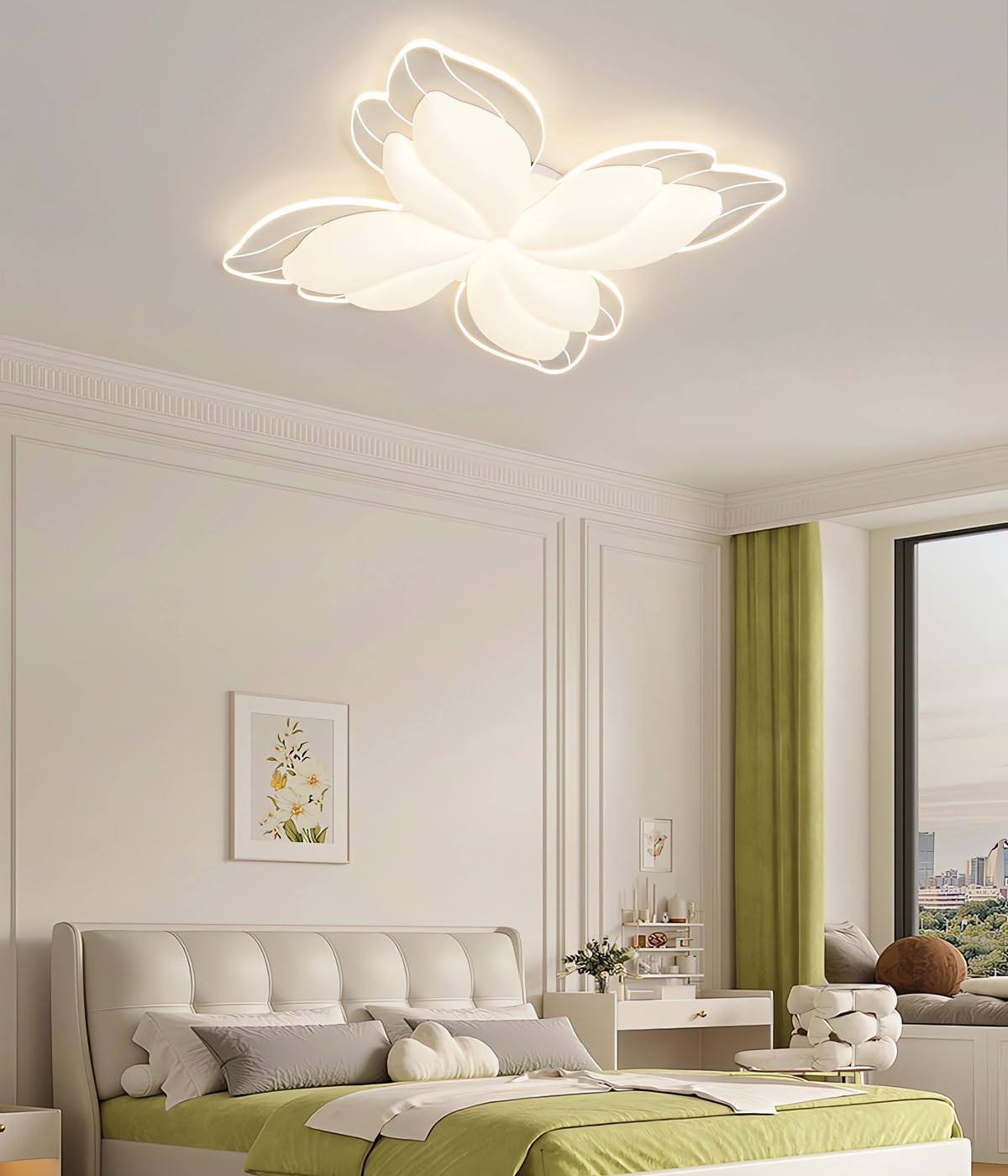 Lustre de plafond LED moderne 54W en fleur avec télécommande et appli pour salon et chambre 55cm