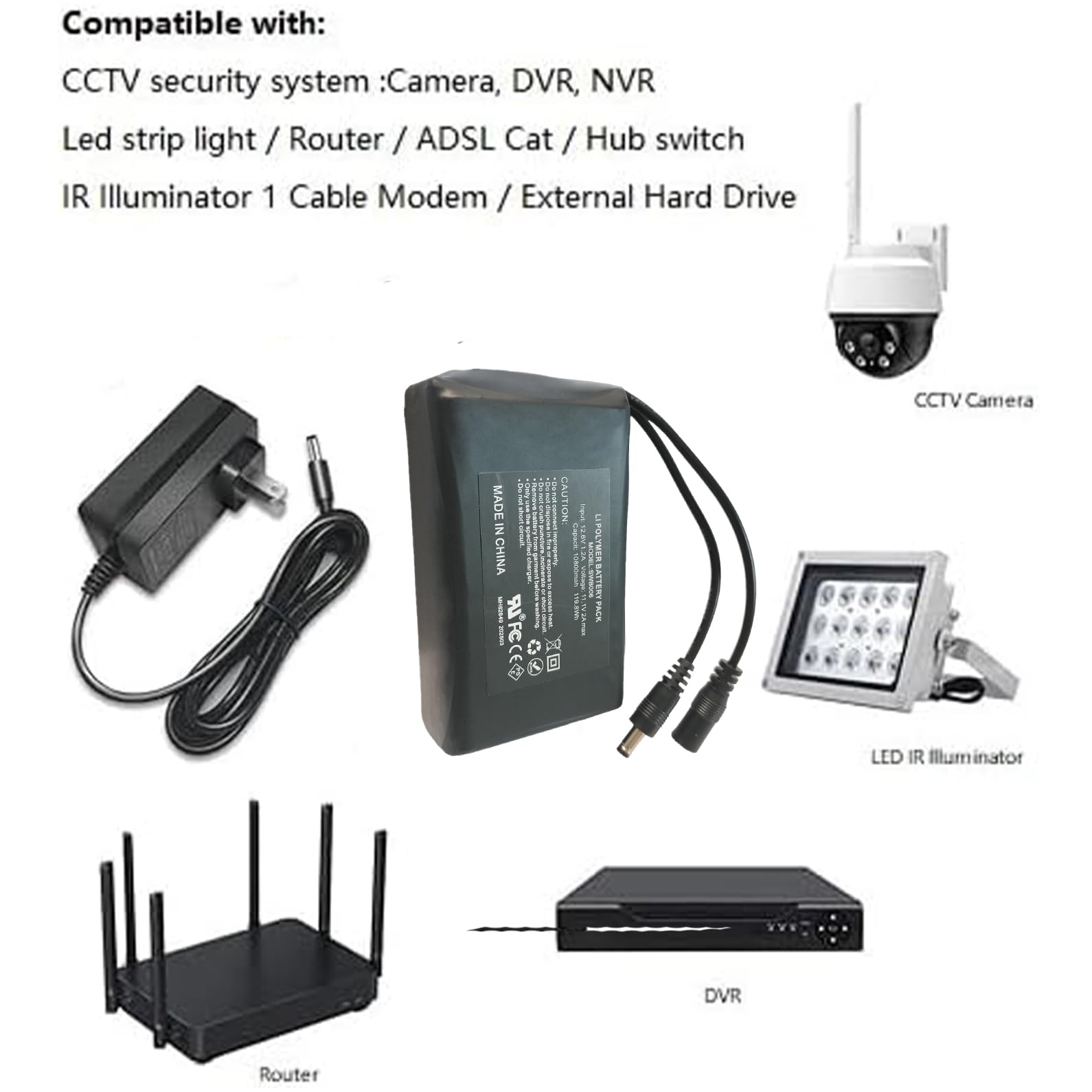 Paquete de batería de iones de litio de 12 V 5600 mAh con cargador, compatible con dispositivos de 12 V, luz de bicicleta, proyecto de bricolaje, radio, luz de pesca, tira de luz LED, luz de cámara