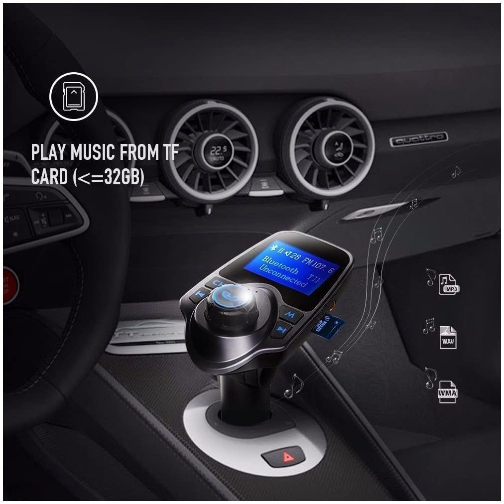 Winnes FM Transmitter, Bluetooth FM Transmitter KFZ Auto Radio Adapter Auto Ladegerät Zigarettenanzünder freisprecheinrichtung Car Kit mit 2 USB Ladegerät Kabelloses Auto Radio Sender T11