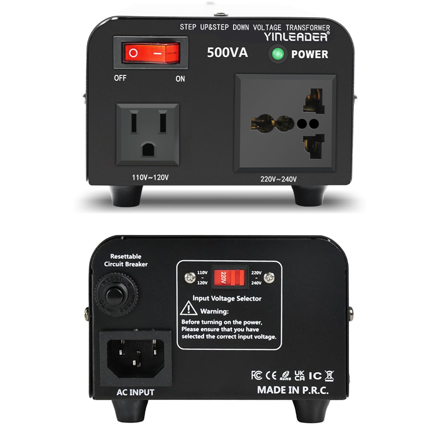 Yinleader Trasformatore di tensione 500VA - Convertitore di tensione da 230V a 110V/110V a 230V