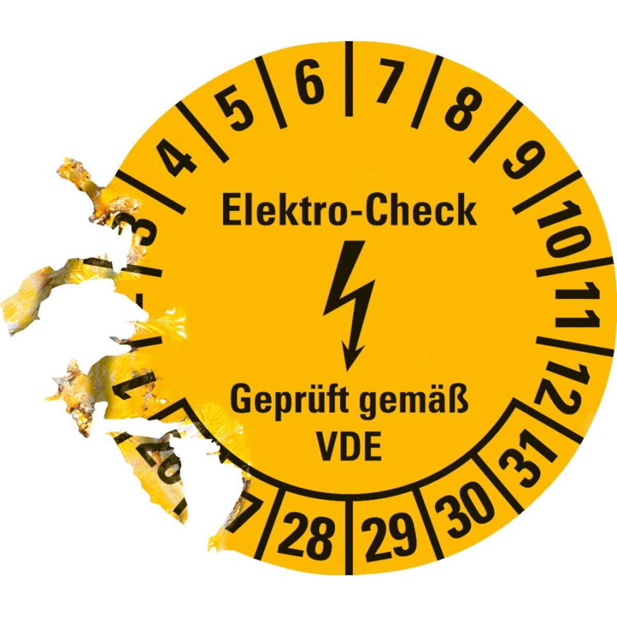 Prüfplakette Elektro-Check, VDE, 26-31, Gelb, Dokumentenfolie, Ø30mm, 108/Heft
