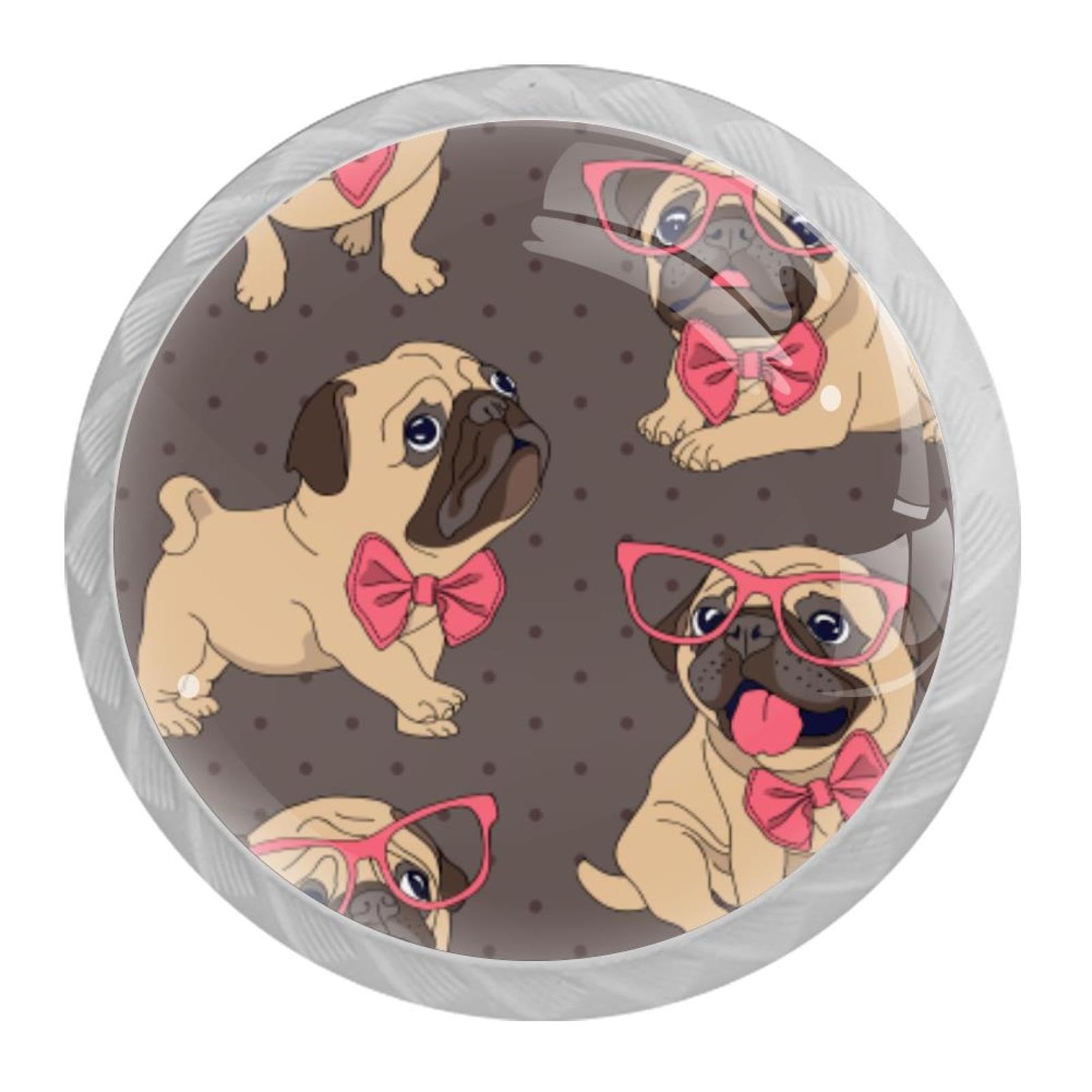 Tqmspg Multi06 4 Pieces Drawer Pulls Pug Dogs Pattern Door Knobs Dresser Handles For Kitchen Wardrobe Cupboard Hardware Furniture