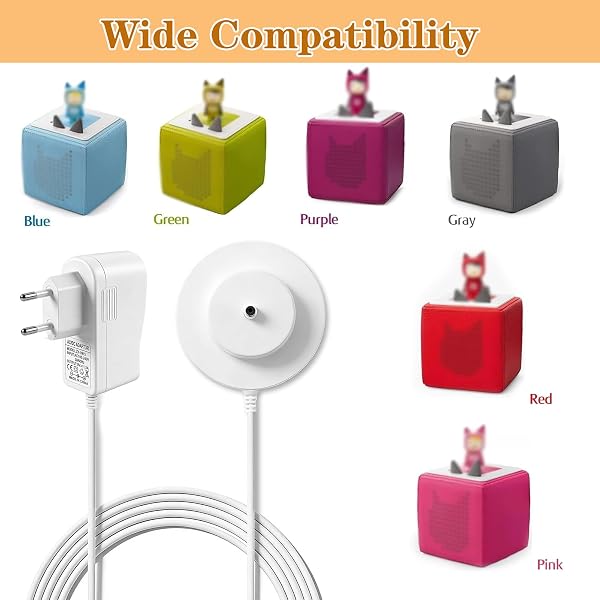 Chargeur pour Toniebox, Adaptateur Le Cùble de Charge 9 V 1.5A pour Tonie Box 1 Lecteur Audio, Secteur Remplaçant de Station de Charge DC 5,5 mm x 2,5 mm pour Tonies Box 2 Bleu Vert Violet Gris, 1.8M - 2