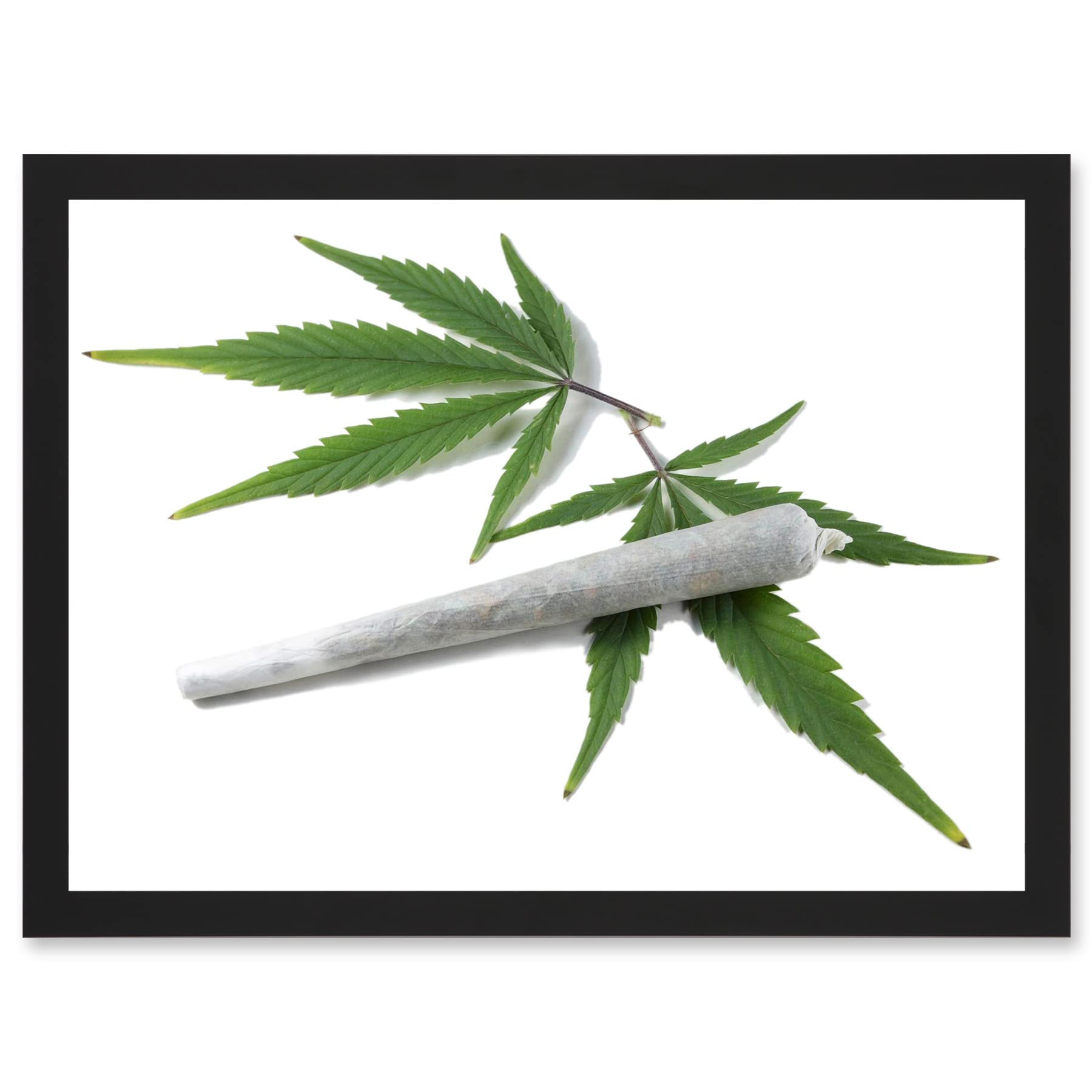 Composition Weed Marijuana Cannabis Joint Leaf Reefer Artwork Framed Wall Art Print A4