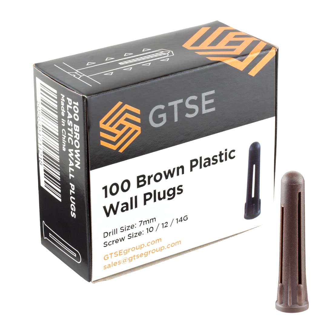 Gtse Brown 100 Plastic Masonry Wall Plugs, 7.0Mm Fixing Hole Diameter, Rawl Plugs For Stone, Brick Or Concrete Medium