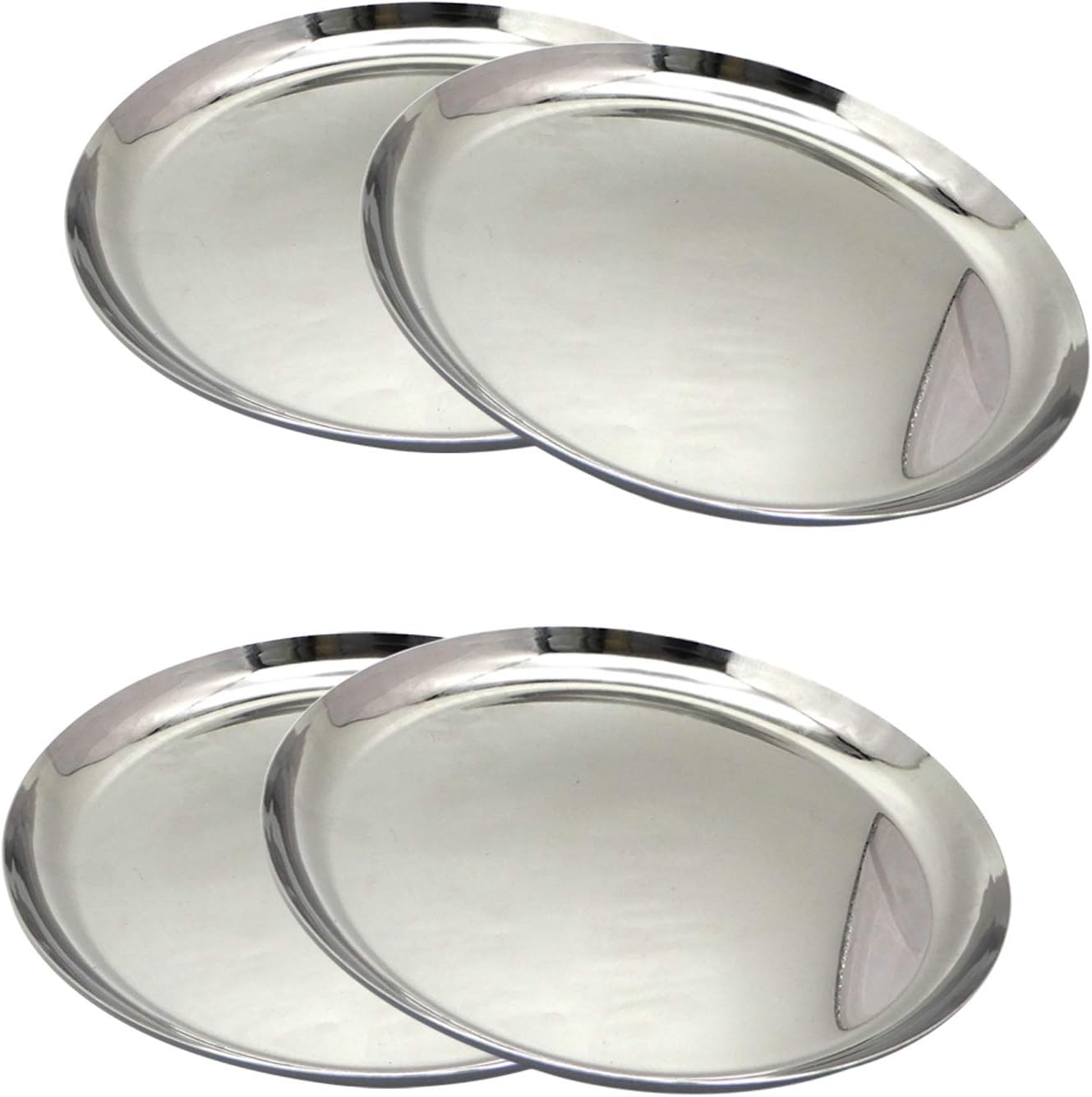 Bignay Stainless Steel Round Plate Steel Thali Lunch Mess Tray Dinner Plate Steel Snack Plate Dinner Plate Dish kitchenware Plate Pack of 4