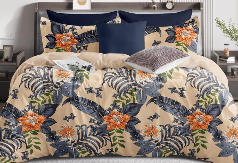 Image of The Royal King Collection 350 TC King Size Bedsheet with 2 King Size Pillow Covers| Beautiful Designer Flat Sheet | Luxury Soft Sheet (3pcs Set) |108x108 inches. (Multicolor-6602)