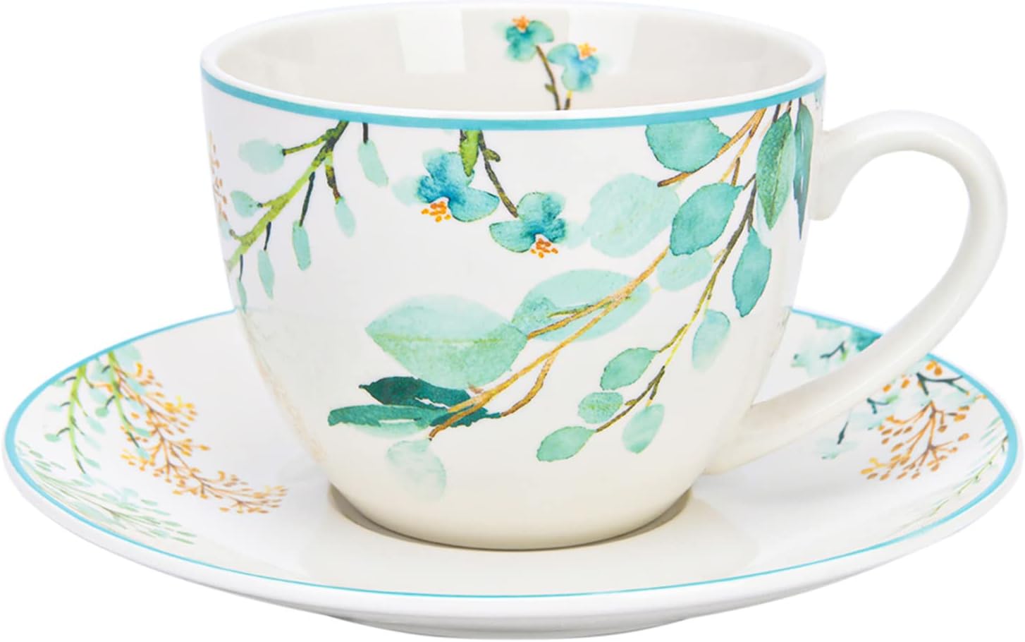 Bone China Coffee Cup with Handle for Hot Beverages 8.8 fl oz (260 ml) Tea Cup with Saucer Botanical Garden Bone China Teacup for Cappuccino Latte Cocoa Milk Tea