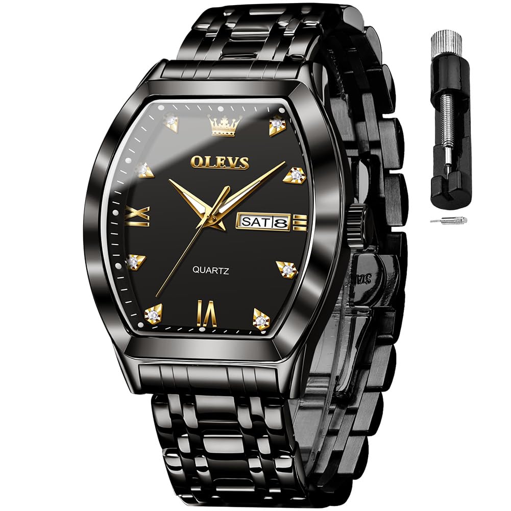 Men's Square Analog Quartz Date Stainless Steel Waterproof Luminous Two Tone Wrist Watch