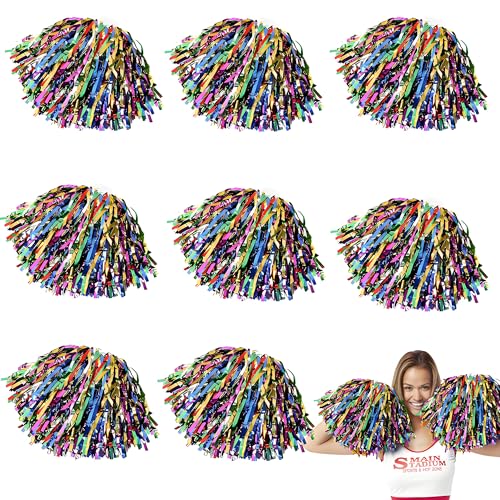8 Piezas Pompones Animadora Pompones de Colores para Animadoras Pompones Animadora Niña Pompon Animadora con Asa para Eventos Deportivos Juegos Escolares Fiestas de Baile y Raves
