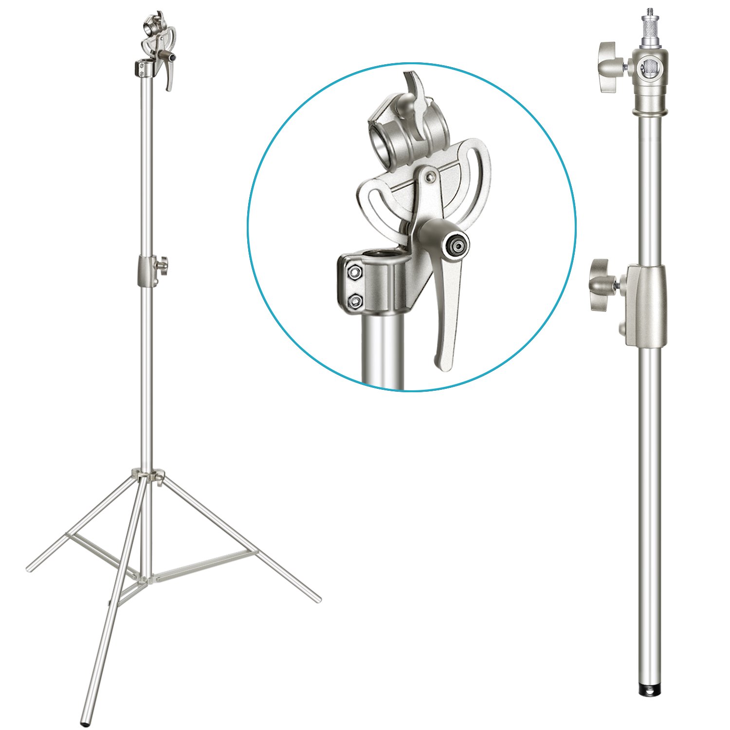 Neewer Foto Estudio 2-en-1 Soporte de Iluminación Altura Ajustable con Brazo y Bolsa de Arena, Aleación de Aluminio, para Soportar Paraguas Softbox Flash para Fotografía de Video de Retrato (Plata)