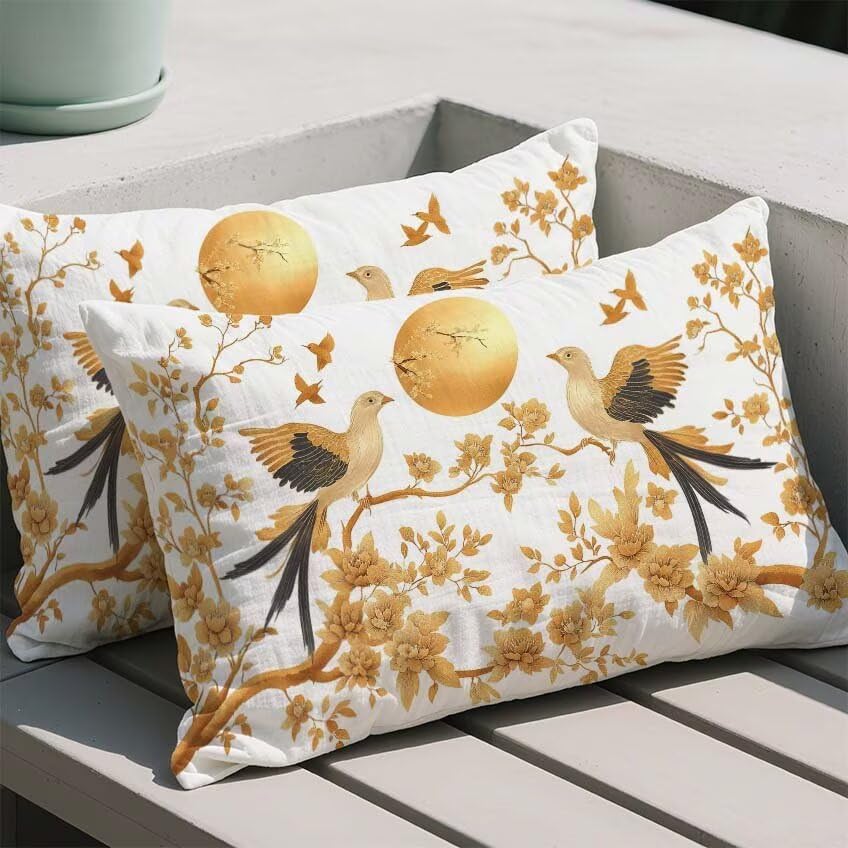 Pillow case gift oiseau orange 60x90 cm en lin imperméable pour canapé - 2