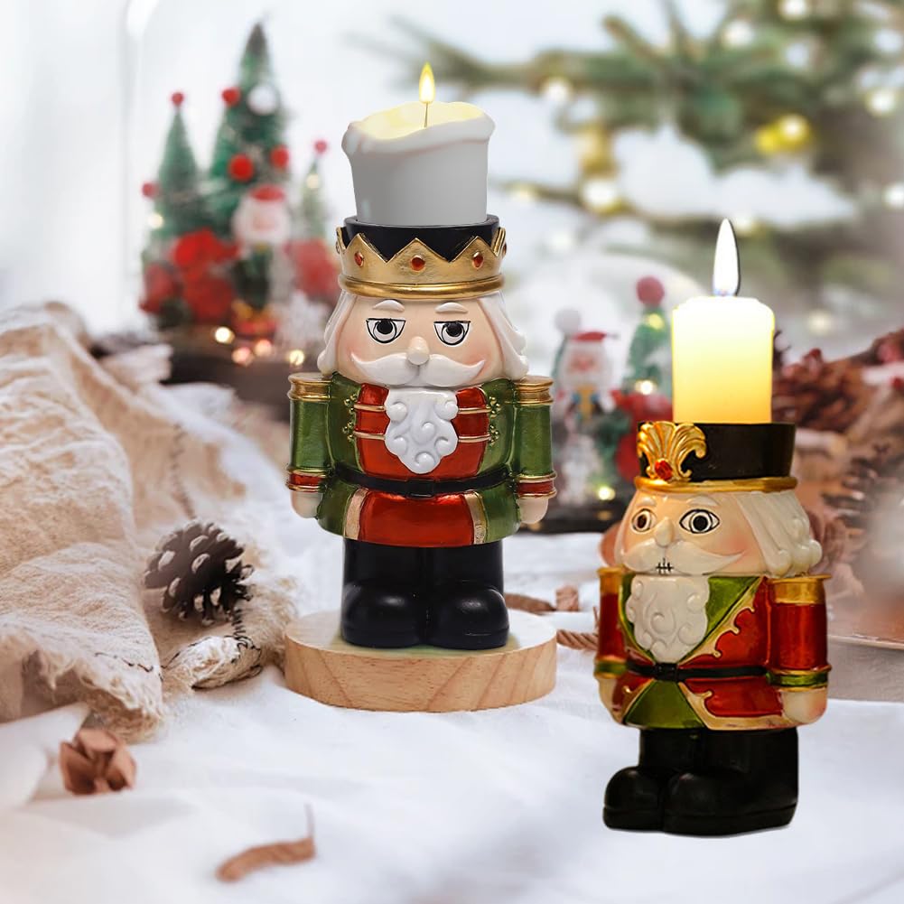 2 portavelas de cascanueces de Navidad, adornos decorativos para velas de té, portavelas de Navidad, decoración de mesa de Navidad