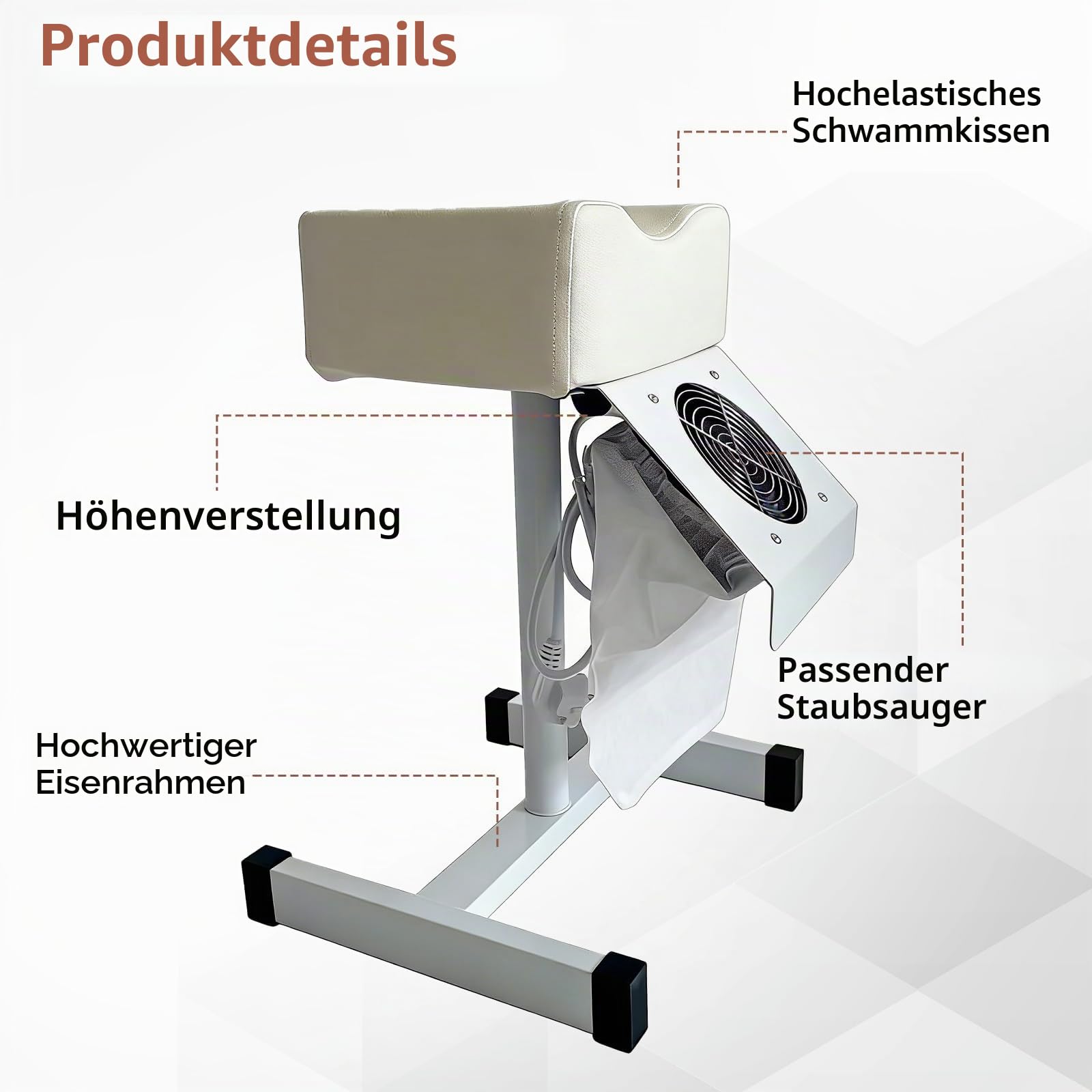 Pediküre Hocker mit Absaugung, Mobile Pediküre Stuhl, Höhenverstellbar 48-80cm, Fußpflegestuhl für Schönheitssalon Nagelstudio