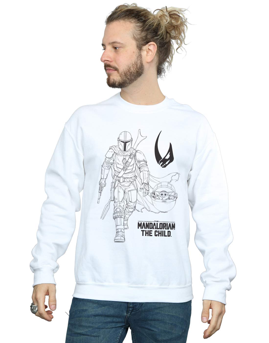Absolute Cult Men's White Star Wars The Mandalorian Clan Of Two Sweatshirt XXX-Large