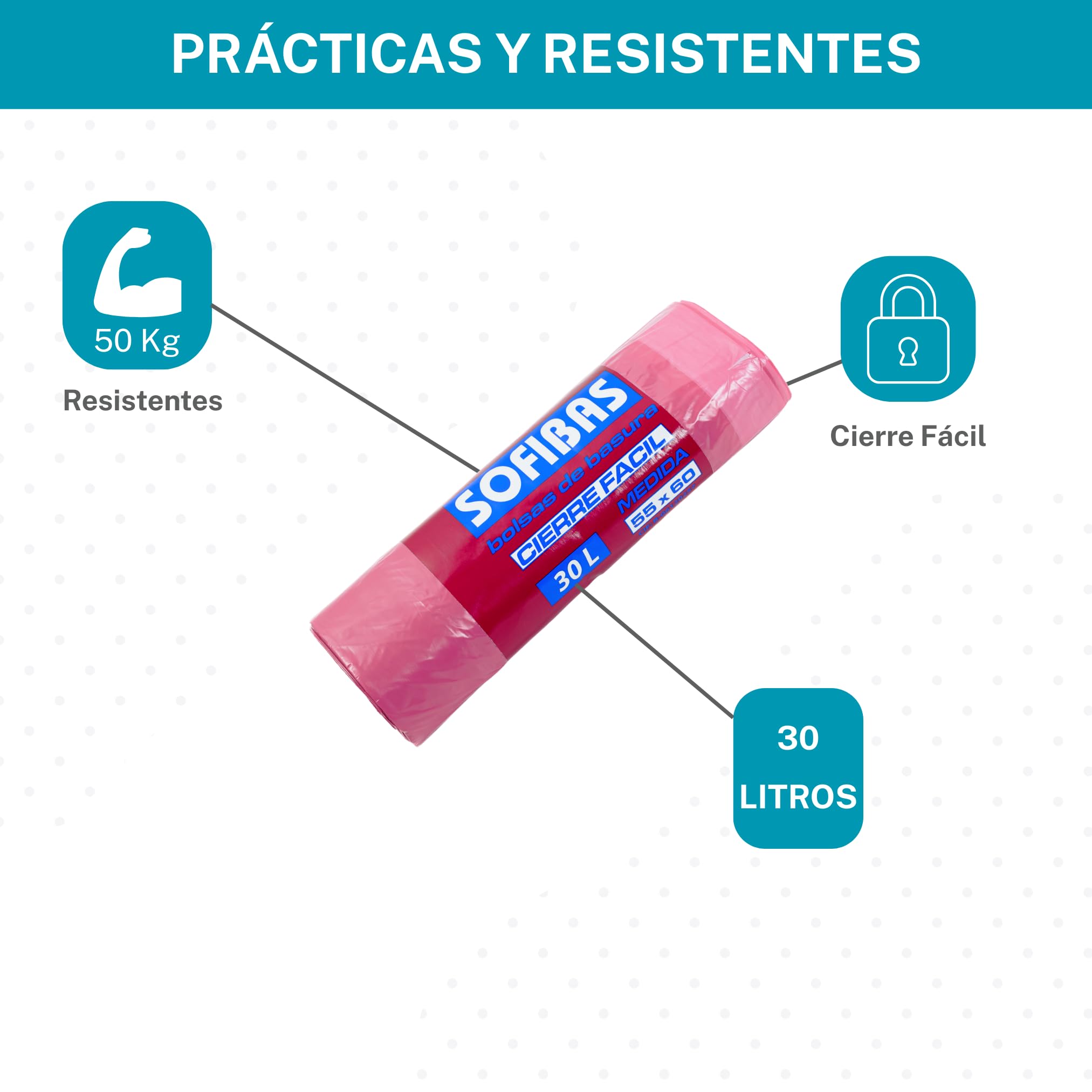 25 Rollos de Bolsas de Basura 30L (375 Unidades) con Autocierre | Resistentes, Prácticas e Higiénicas | Ideal para Uso Doméstico | Bolsas de Plástico | Económicas