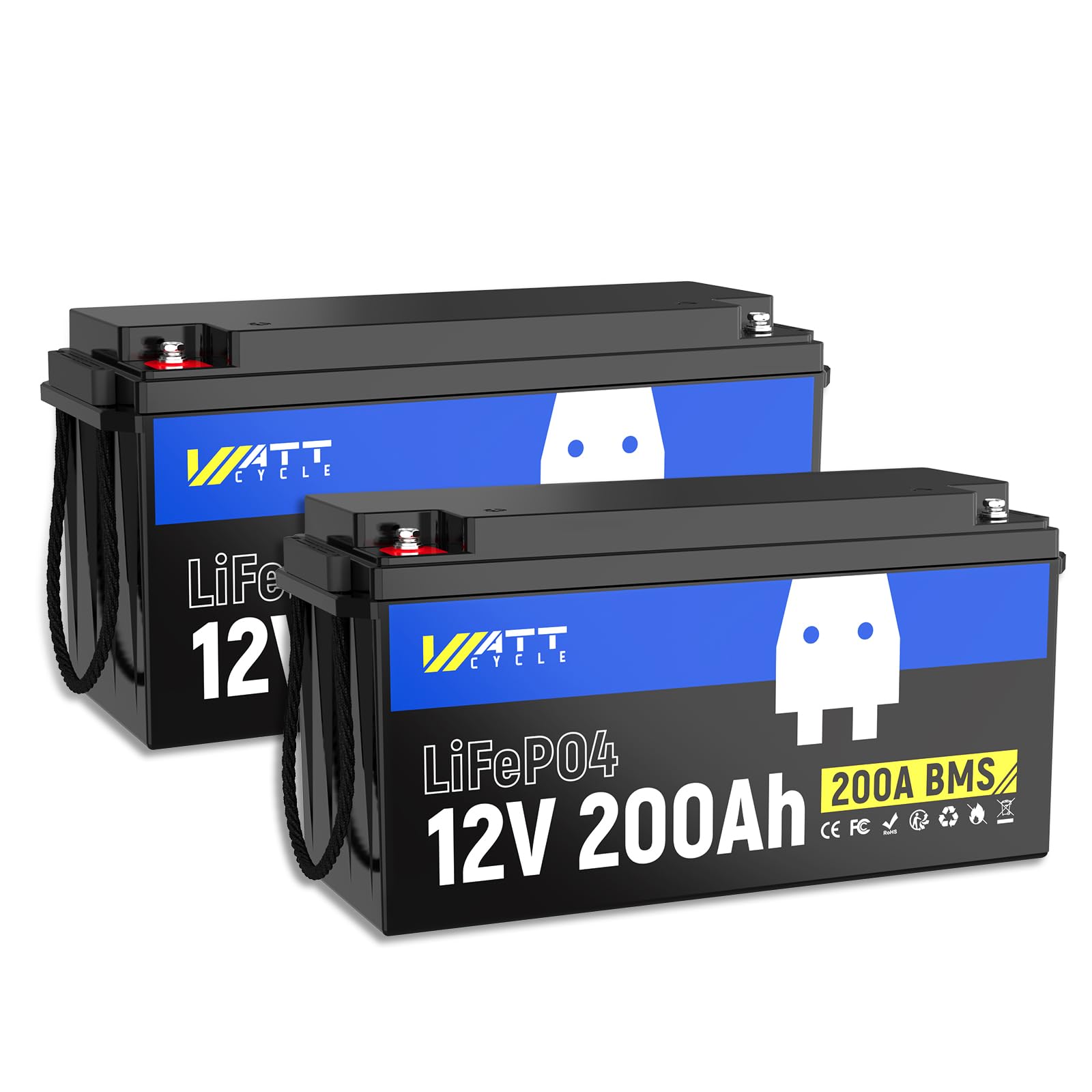 Wattcycle 12V 200Ah LiFePO4 Battery 2-Pack, 200A BMS, 5.12kWh