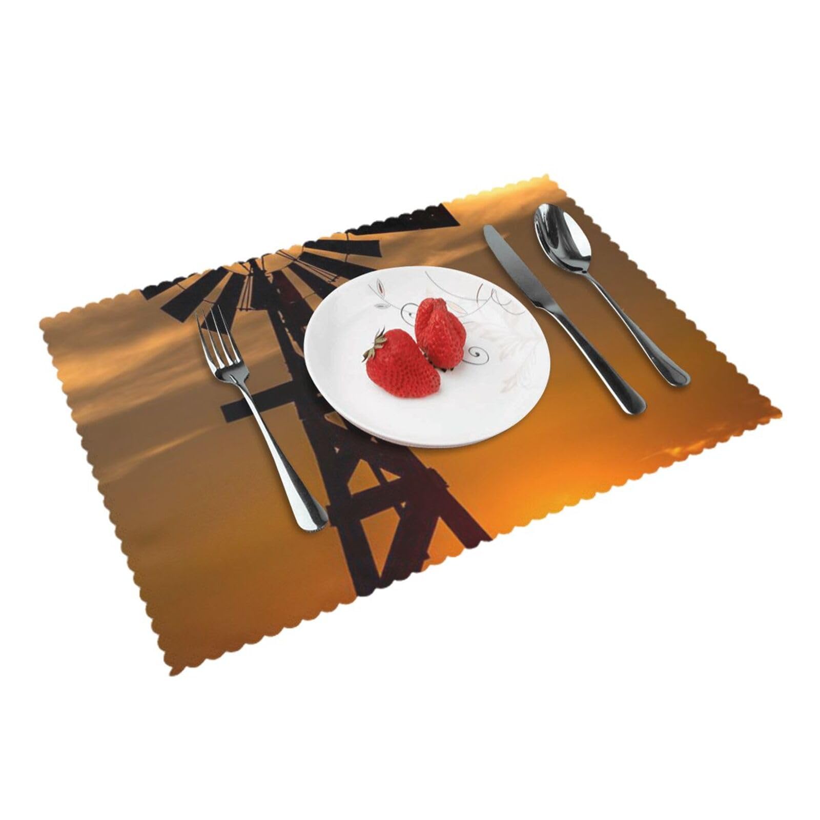 Windmill Printed Placemats Set of 4 PCS Washable Placemat for Kitchen Table Heat-resistant Table Mats 45x30 CM