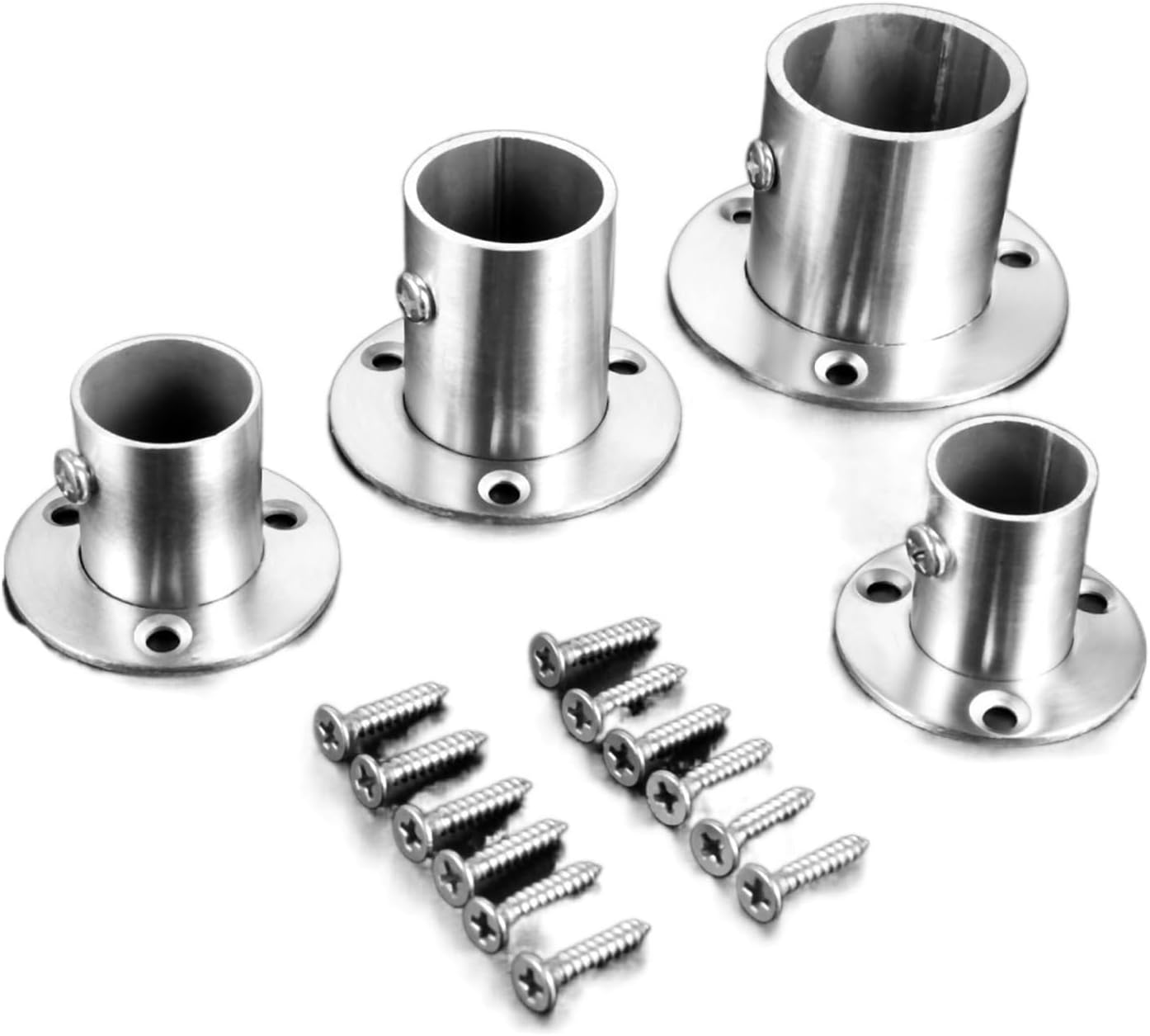 2Pcs Closet Wardrobe Hanging Rail Rod Socket End Supports Bracket Flanges Holder Stainless Steel Tube Pipe Hanger 19/22/25/32mm(22mm)