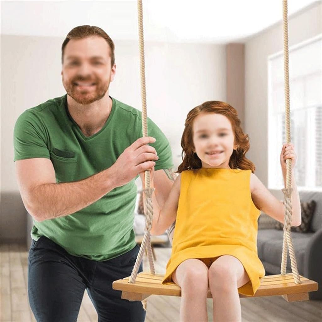 Wooden Swing Seat with Rope Nostalgic Children to Adult Hanging Swings Adjustable Indoor