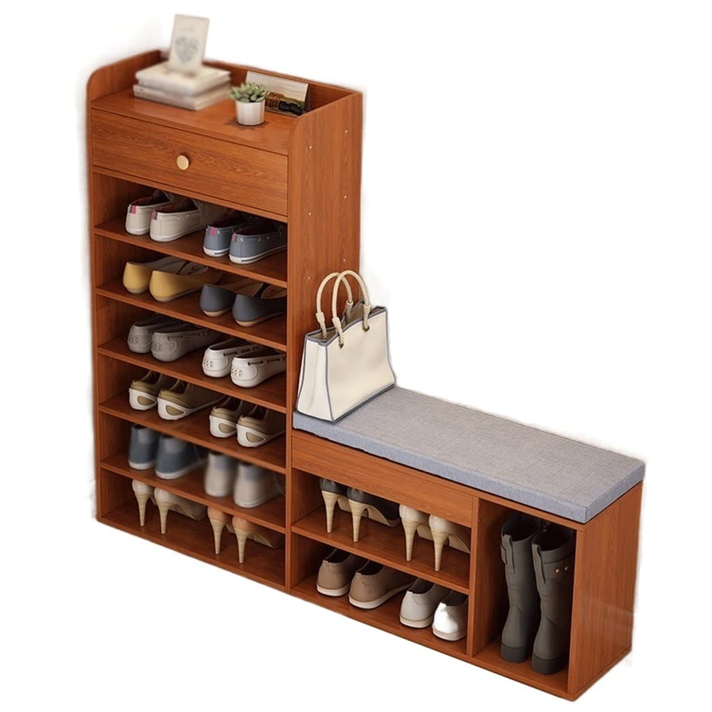 Étagère à chaussures au sol avec tabouret rembourré pour porche d'entrée et rangement de chambre