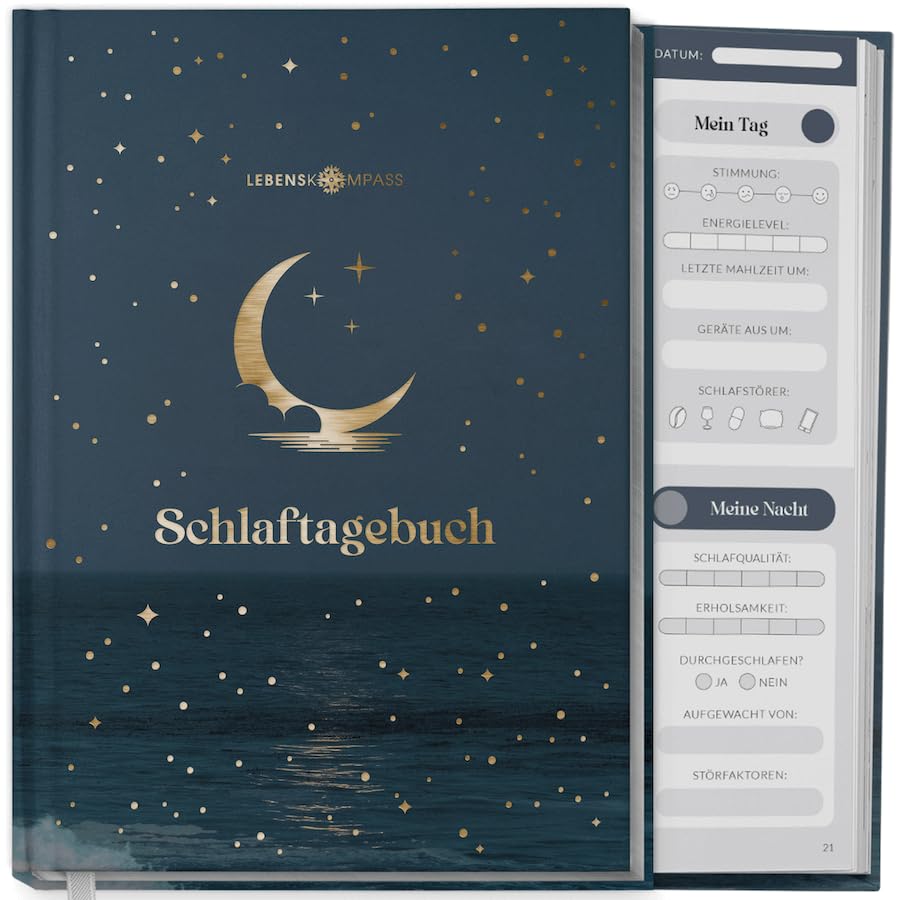LEBENSKOMPASS® Schlaftagebuch Doze - Undatiertes 12-Wochen-Journal zur Dokumentation der Schlafgewohnheiten mit Reflexionsfragen, Übungen und Tipps - DIN A5 Hardcover mit Goldveredelung, 120 Seiten