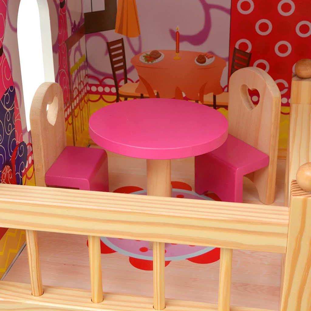 3-poziomowy domek dla lalek z drewna, domek do zabawy dla dzieci z 18 mini meblami, 60 x 30 x 90 cm, zabawka na rolkach dla dziewcząt i chłopców