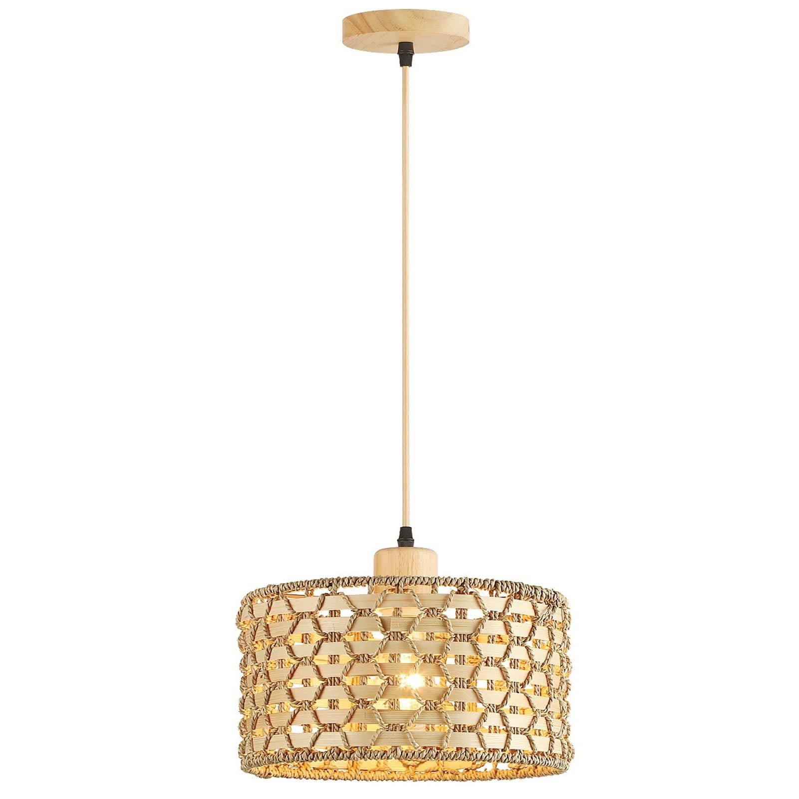 Boho rattan Hängelampe mit batterie,Innen batteriebetriebene Pendelleuchte mit Fernbedienung,Ohne Stromanschluss Hängelampen mit wiederaufladbarer Lichtquelle,Pendellampe mit RGB Farben dimmbar.