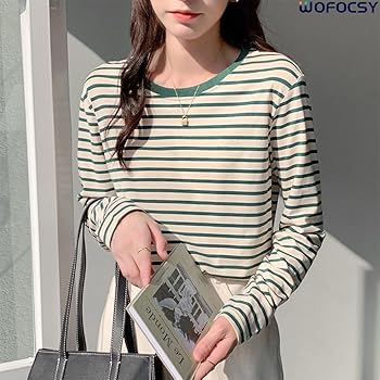 Amazon | WOFOSY ボーダー 長袖 Tシャツ レディース ロンt 綿