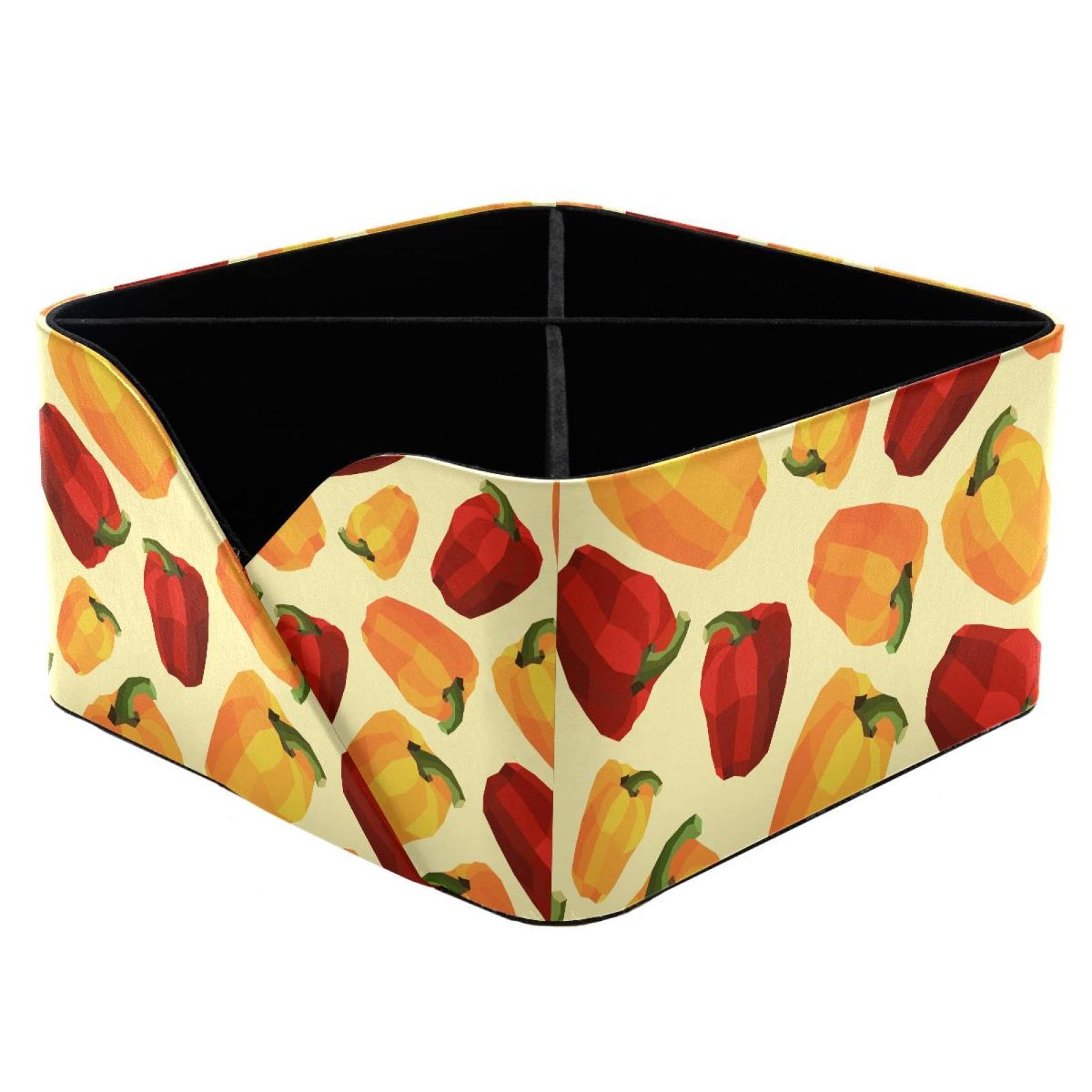KengjuTesu Vintage Polygon Colorful Pepper pattern Desktop Organizer Pen Holder, Rectangular Pencil Cup for Office, Study and Makeup Stations