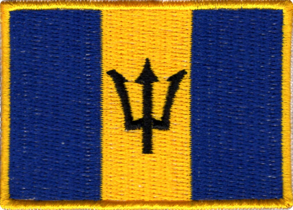 Barbados Flag Applique Embroidered Sweing Patch Suitable for Jackets, Bags, T-Shirts, Jeans, Pants, Outdoor Clothing ; Size: 7cm x 5cm ; Imported from Malaysia (1 Piece).