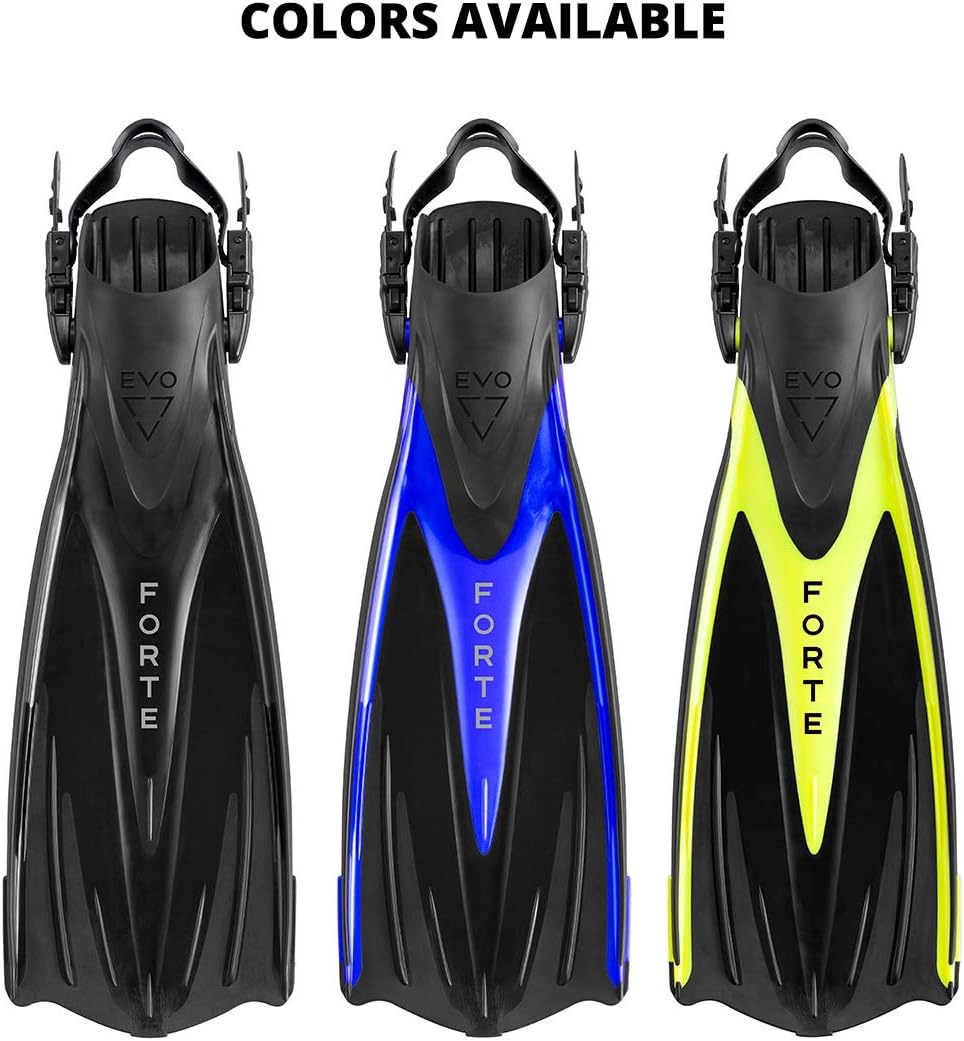 EVO Forte Snorkel Fins Adjustable Diving Fins, Open Heel Swimming Fins, Swim Fins for Adult Men Women Open Heel Swimming Fins Scuba Fins Flippers for Swimming