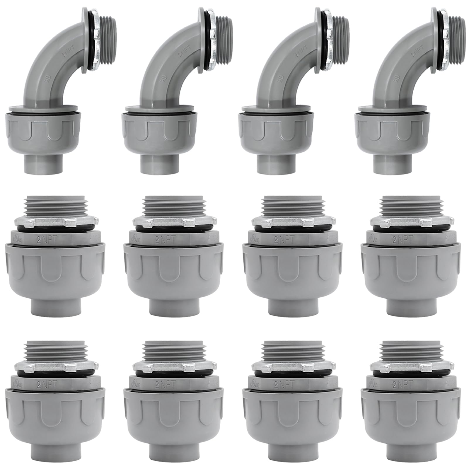 2 inch PVC Flexible Conduit Connector UL Listed Conduit Connector Fittings 12 Pack (8 Pcs 180D/4 Pcs 90D)-image-3