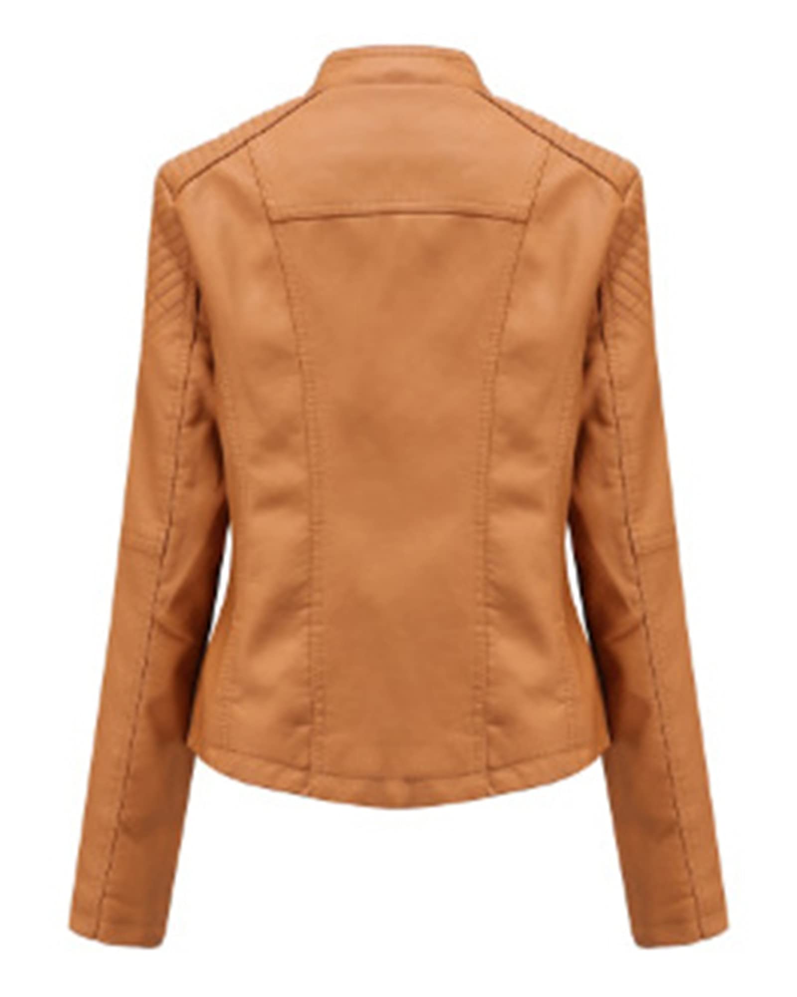 Women's Faux Leather Moto Jacket Slim Thin Leather Jacket,Camel,M