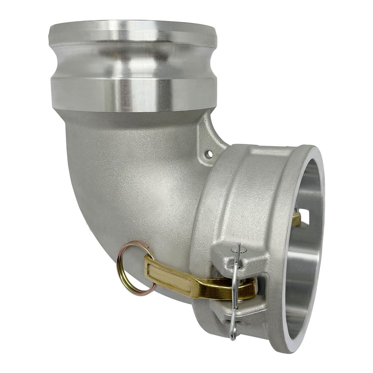 Gloxco Adaptador de manguera DA tipo de aluminio para cámara y ranuras, codo de 90 grados, Camlock hembra de 4 pulgadas x Camlock macho de 4 pulgadas (CAM-40-DA90-AL)