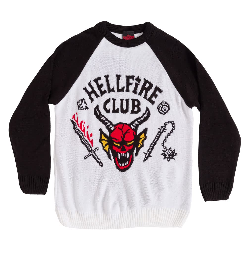 Heroes Inc. Men's White Stranger Things Sweatshirt Christmas Jumper Hellfire Club (M)