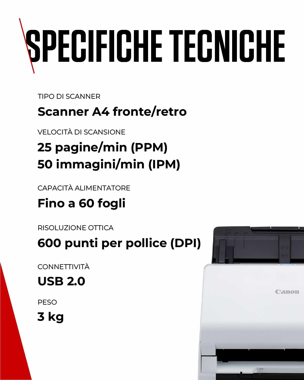 Canon Scanner di Documenti imageFORMULA R30 | Scanner Fronte-Retro con USB per Casa e Ufficio | Alimentatore Automatico 60 Fogli | Configurazione senza Driver con CaptureOnTouch Lite | Supporta OCR