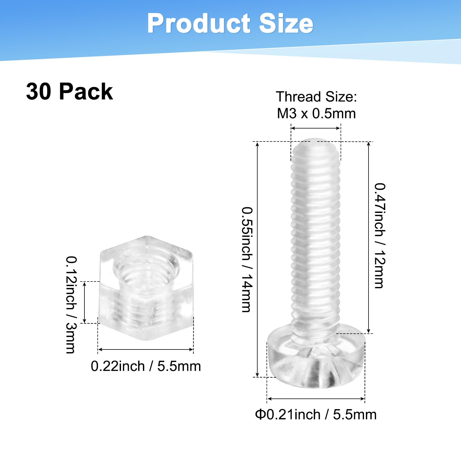 M METERXITY 30-Set Clear Transparent Screws and Hex Nuts Kit - Image 3