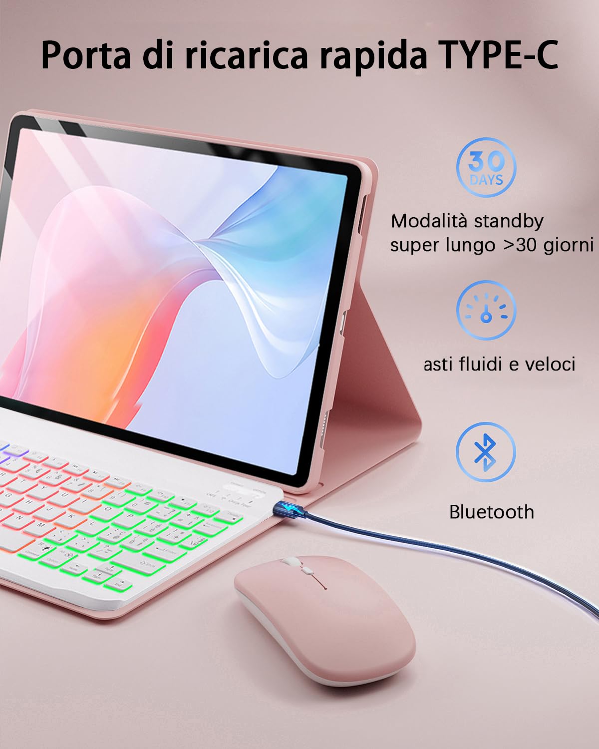 Per Lenovo Tab M11 (TB330) 2024 11 Pollici/Lenovo Idea Tab (TB-336ZU TB-336FU) 2025 11 Pollici Cover Con Wireless Bluetooth Italiano (QWERTY) Tastiera Retroilluminati e Mouse Backlit Keyboard Case