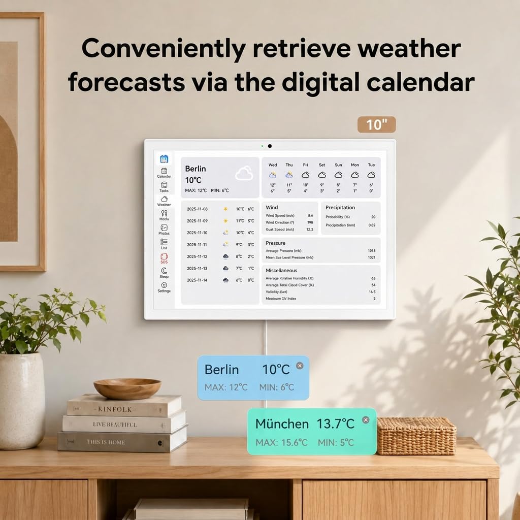 Calendario Digitale, Calendario Elettronico da Parete da 10,1", Pianificatore Familiare Intelligente, Ricompense per i Risultati e Pianificatore dei Pasti, Schermo Touch 1920 * 1080