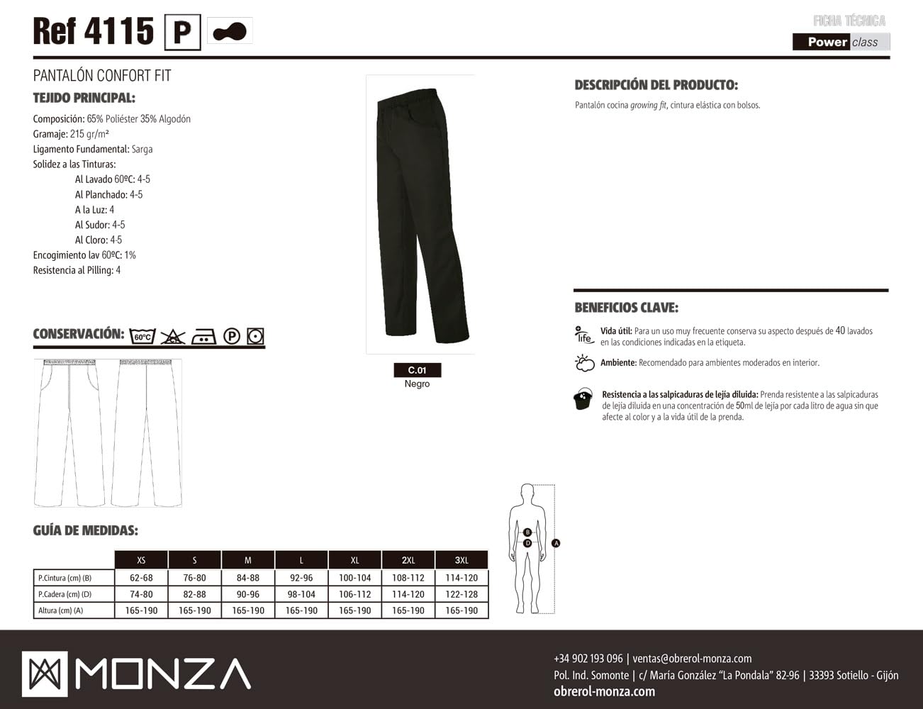 Pantalón Largo Uniforme Cocina Unisex con Bolsillos Y Cintura elástica. Cocinero/Cocinera/Hostelería. Ref: 4115. Disfruta de la Excelencia.
