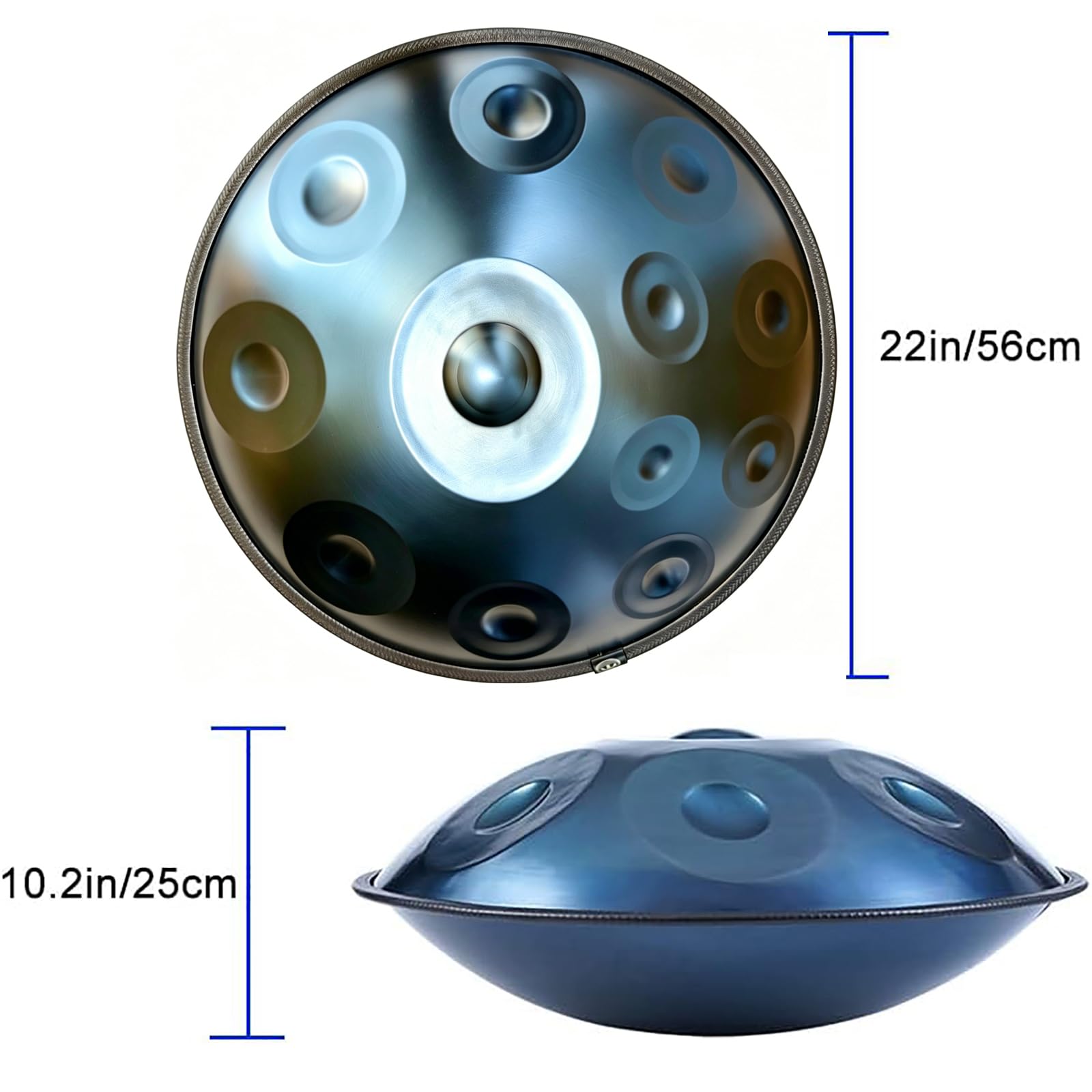 Handpa Trommel, 22 Zoll 16 Töne D-Dur 440 Hz, Handstimmung, Premium-Stahl-Handtrommel, Handpan-Instrument Für Erwachsene (blau)