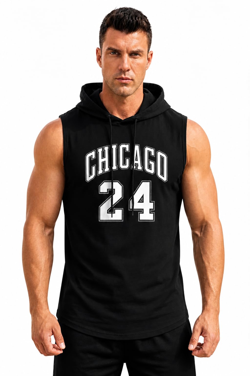 harry logan Men's Sleeveless Gym Hoodie, Chicago 24 Graphic Print, Neon Green, Cotton Blend, Regular Fit, Athletic Workout Tank Top-picture-24