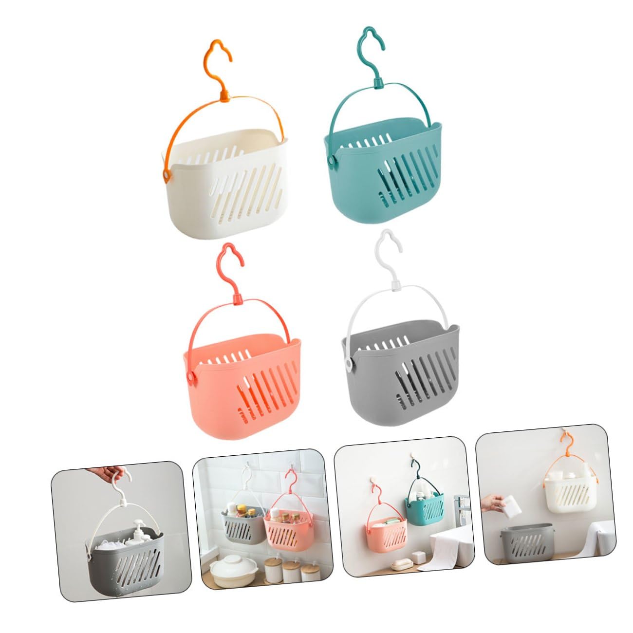 ERINGOGO Cesta de Ducha Colgante de Plástico 4 Unidades para Baño Diseño Moderno y Funcional Organizador Portátil para Productos de Limpieza y Champú