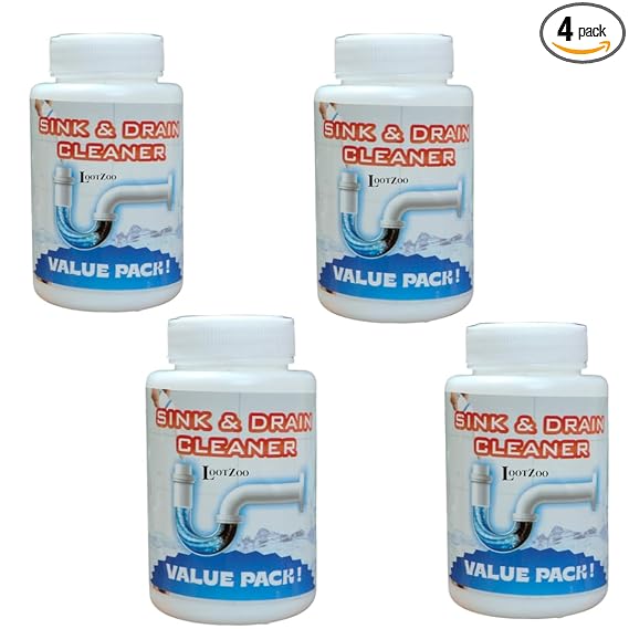 Lootzoo Drain Cleaner Instant Drainage Block Remover Sink Cleaner Removes Clogging, Blockages in Wash Basin, Septic Tank, Pipes, Drain Expert Bathroom Steel Wash Basin Cleaner, 100gm, Pack of 4